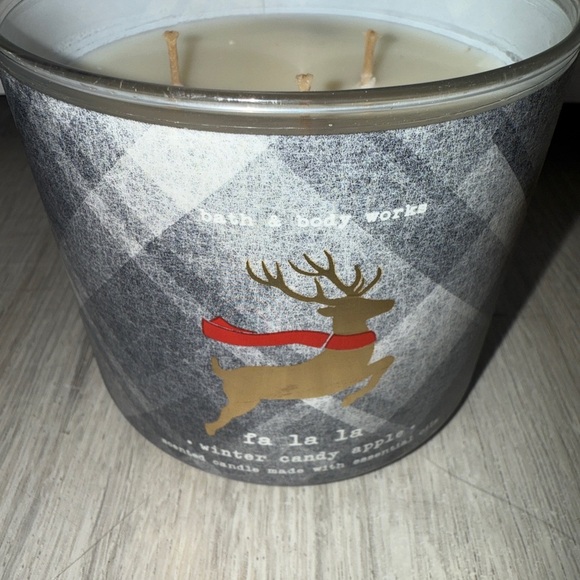 Bath & Body Works Winter Candy Apple Gray Plaid Candle with Reindeer Design - Picture 2 of 5